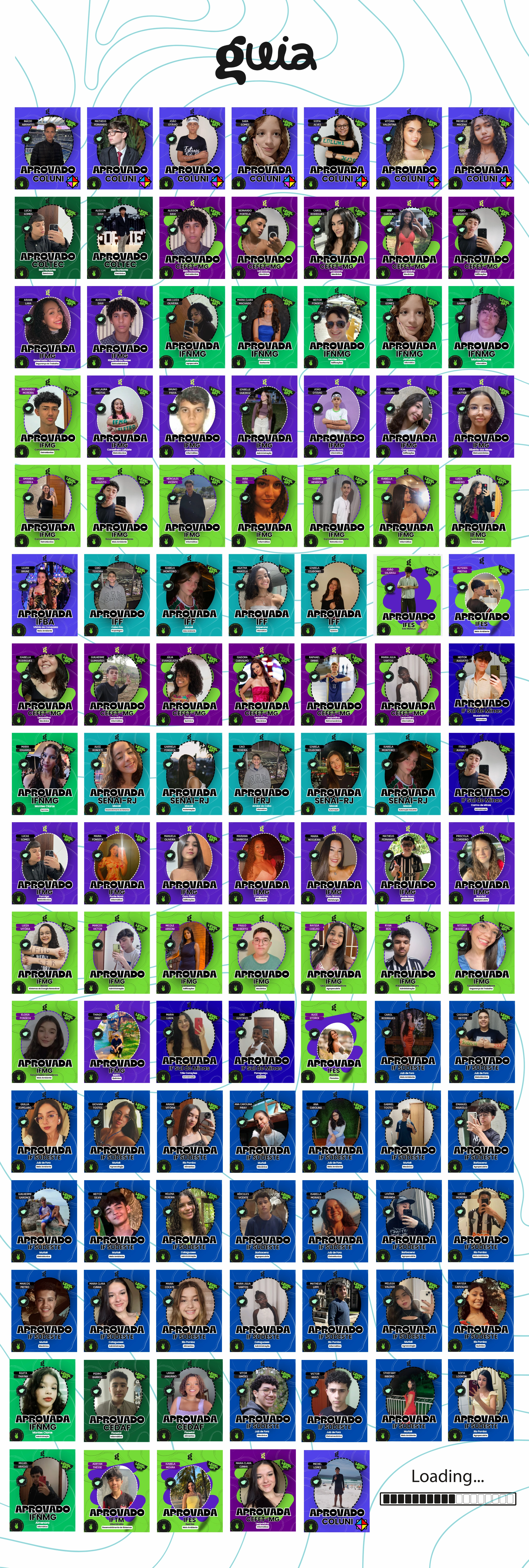 Mosaico com fotos de alunos aprovados no Guia Pré-Federal